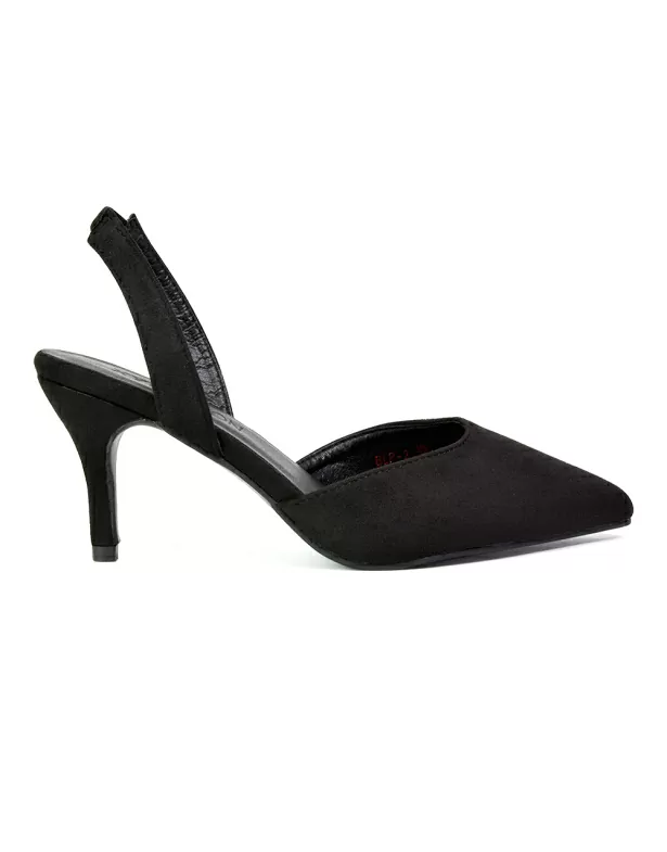 Imogen Pointed Toe Sling Back Stiletto Mid Heel Court Shoes in Black - Image 5