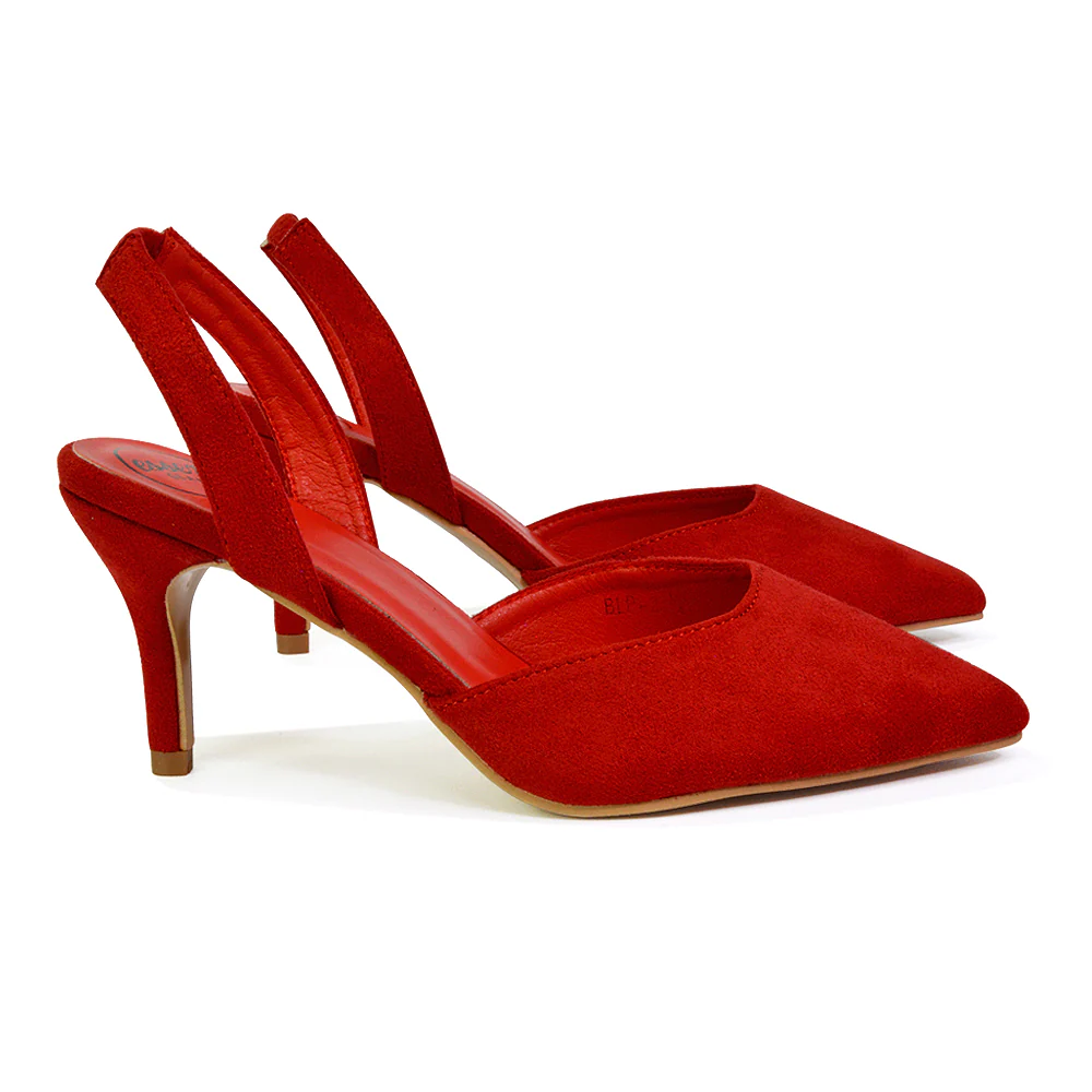 Imogen Pointed Toe Sling Back Stiletto Mid Heel Court Shoes in Gold - Image 15