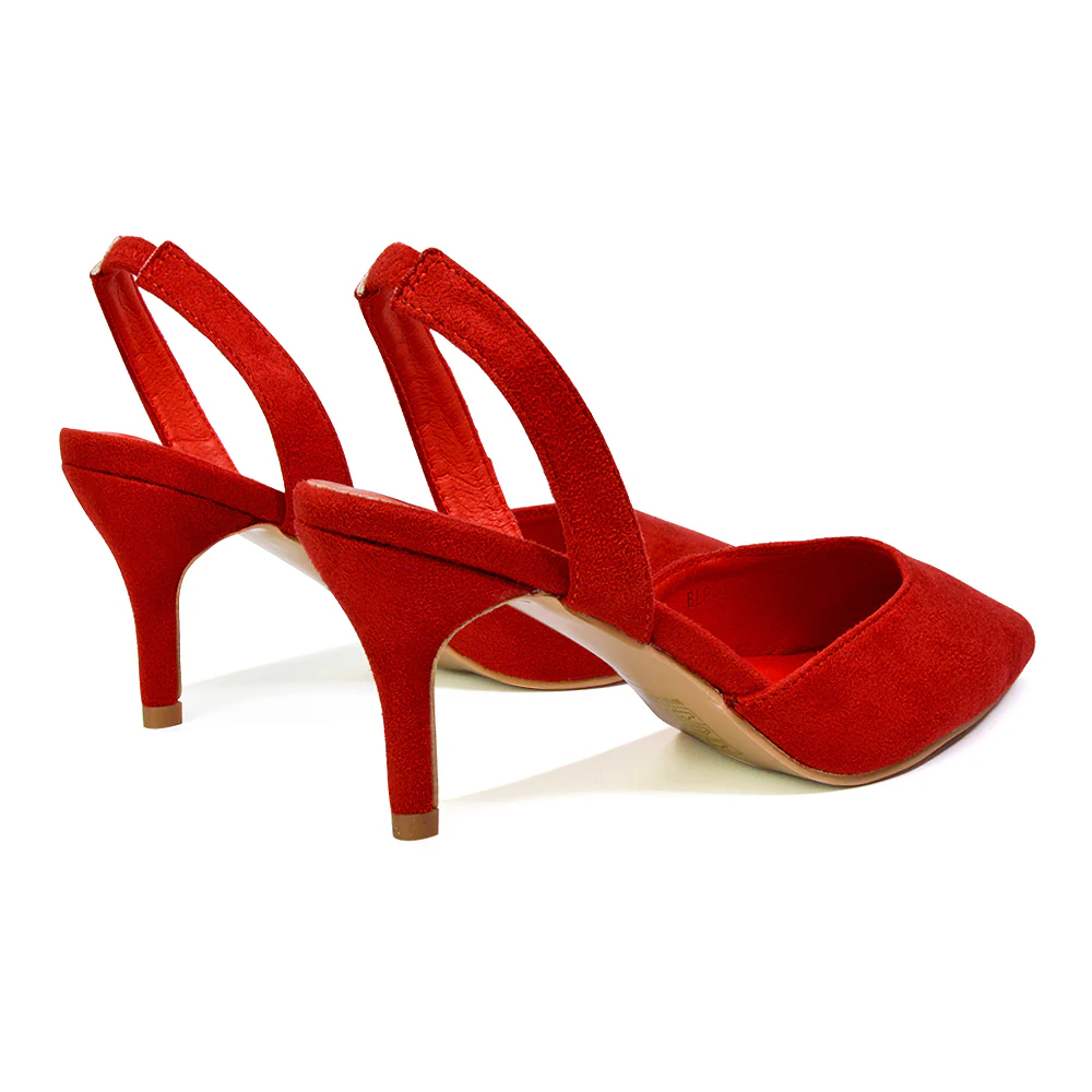 Imogen Pointed Toe Sling Back Stiletto Mid Heel Court Shoes in Gold - Image 22