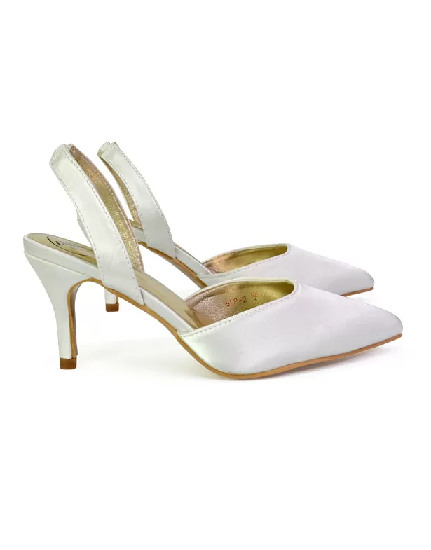 Imogen Pointed Toe Sling Back Stiletto Mid Heel Court Shoes in Ivory - Image 3