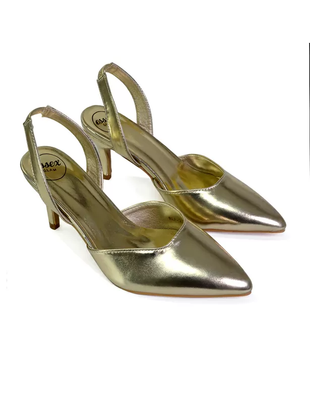 Imogen Pointed Toe Sling Back Stiletto Mid Heel Court Shoes in Silver - Image 7
