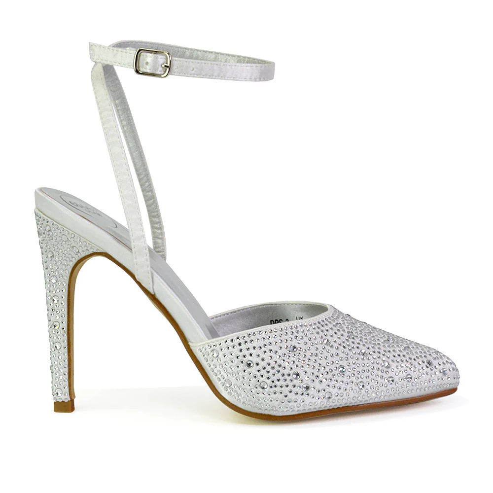 Indyah Diamante Court Shoes Stiletto High Heels Strappy Sandals in Black - Image 38