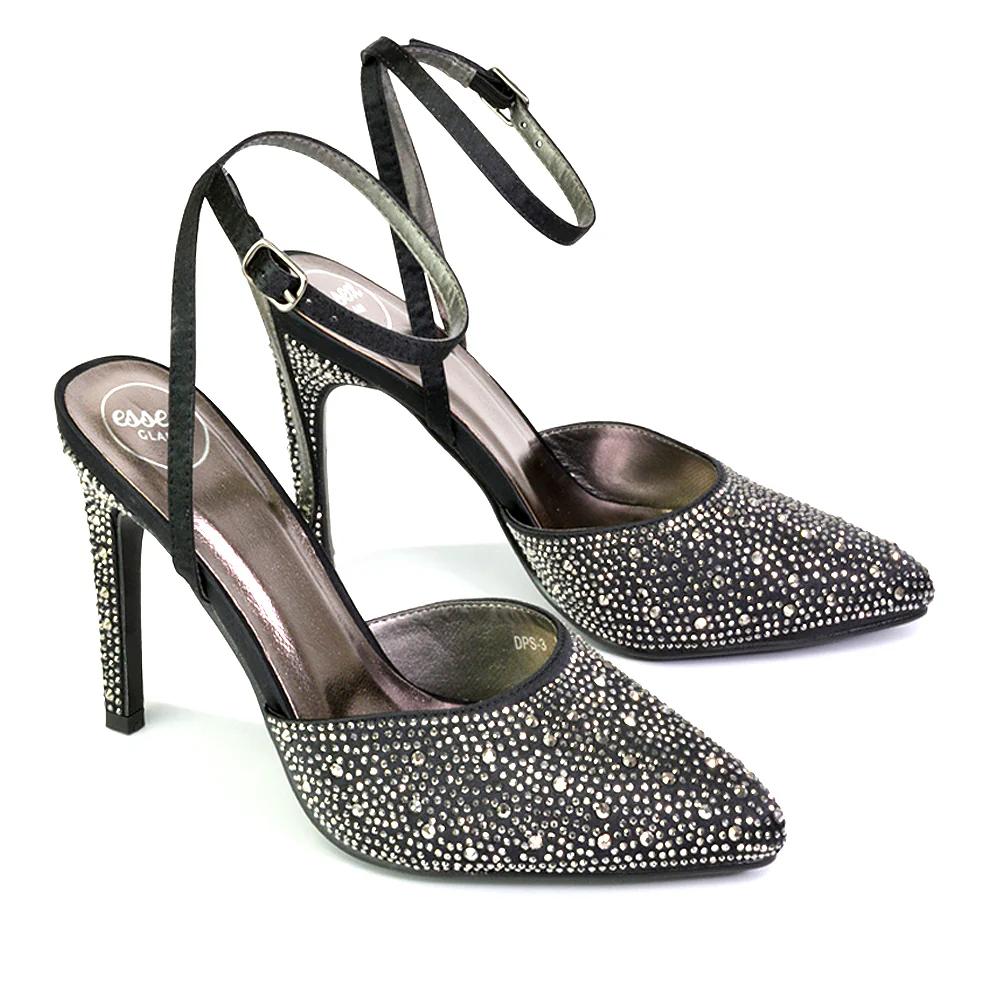 Indyah Diamante Court Shoes Stiletto High Heels Strappy Sandals in Ivory - Image 151