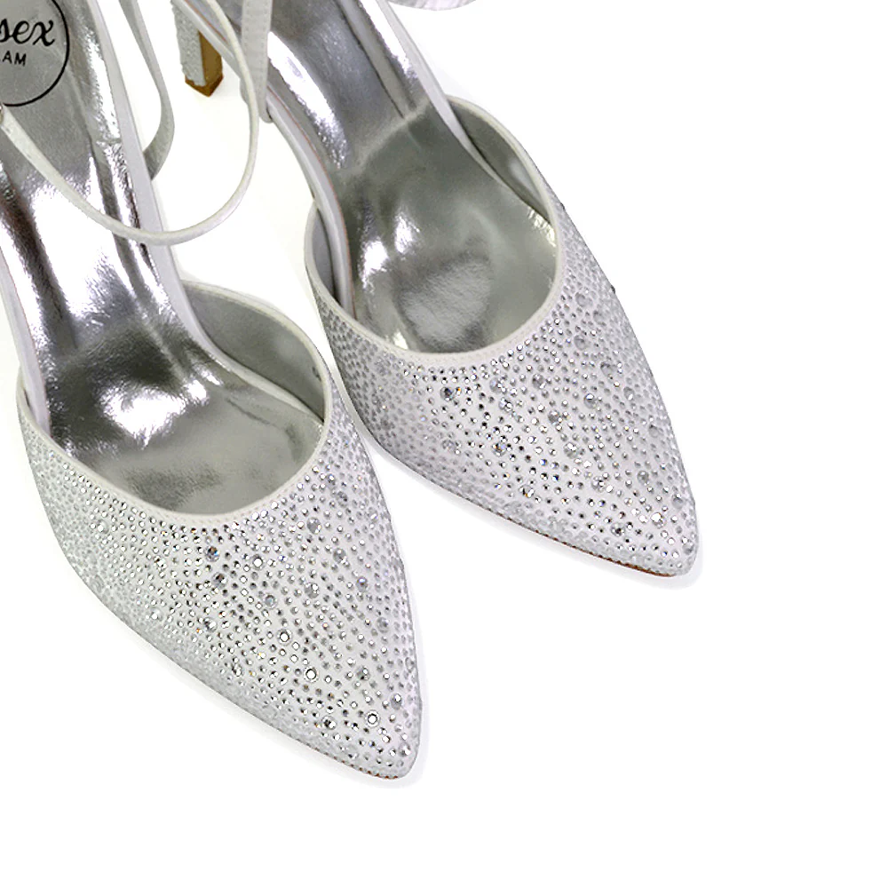 Indyah Diamante Court Shoes Stiletto High Heels Strappy Sandals in Ivory - Image 47