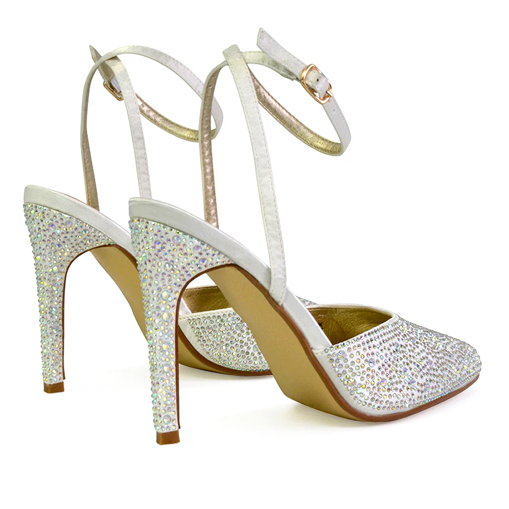 Indyah Diamante Court Shoes Stiletto High Heels Strappy Sandals in Silver - Image 70