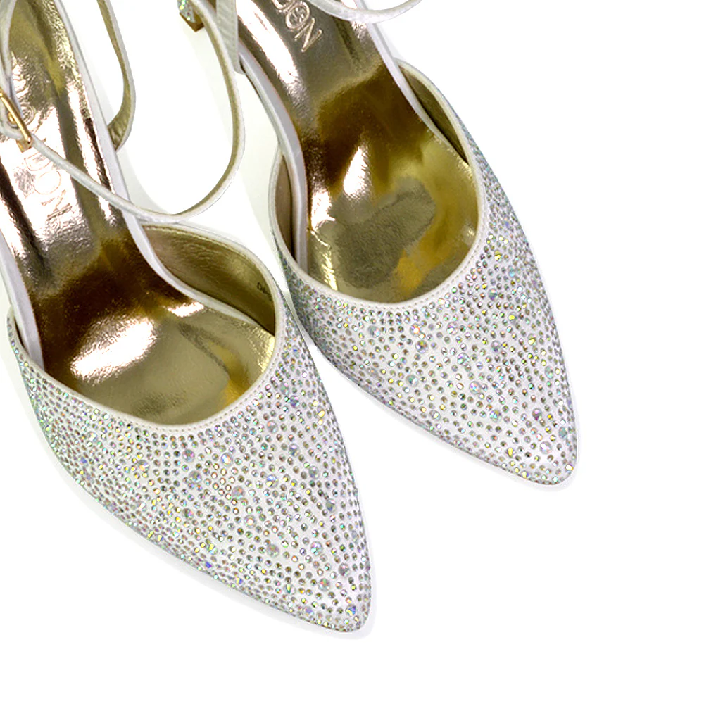 Indyah Diamante Court Shoes Stiletto High Heels Strappy Sandals in Silver - Image 82
