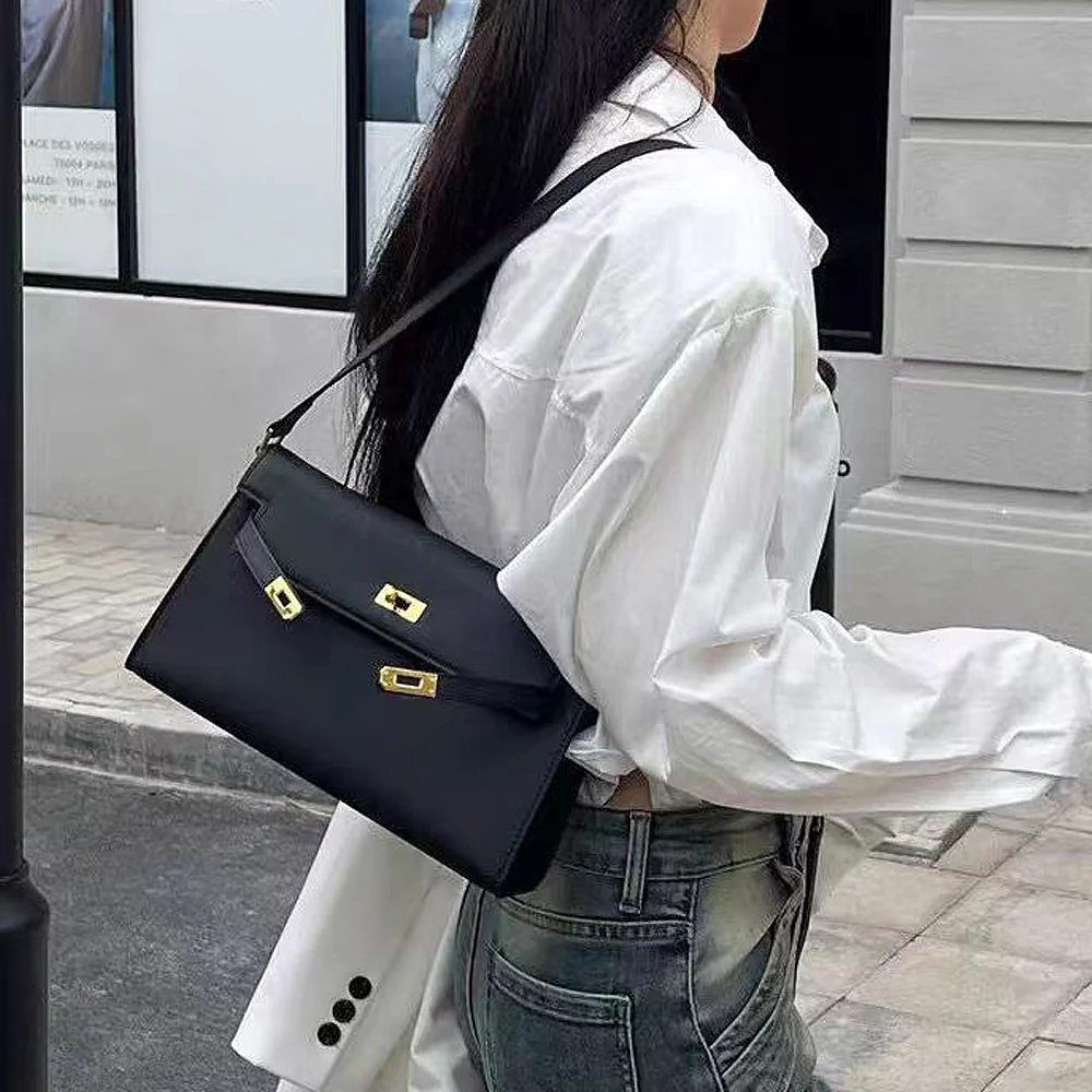 Isabelle Women's PU Leather Shoulder Bag With Buckle Tote Handbag in Black - Image 2