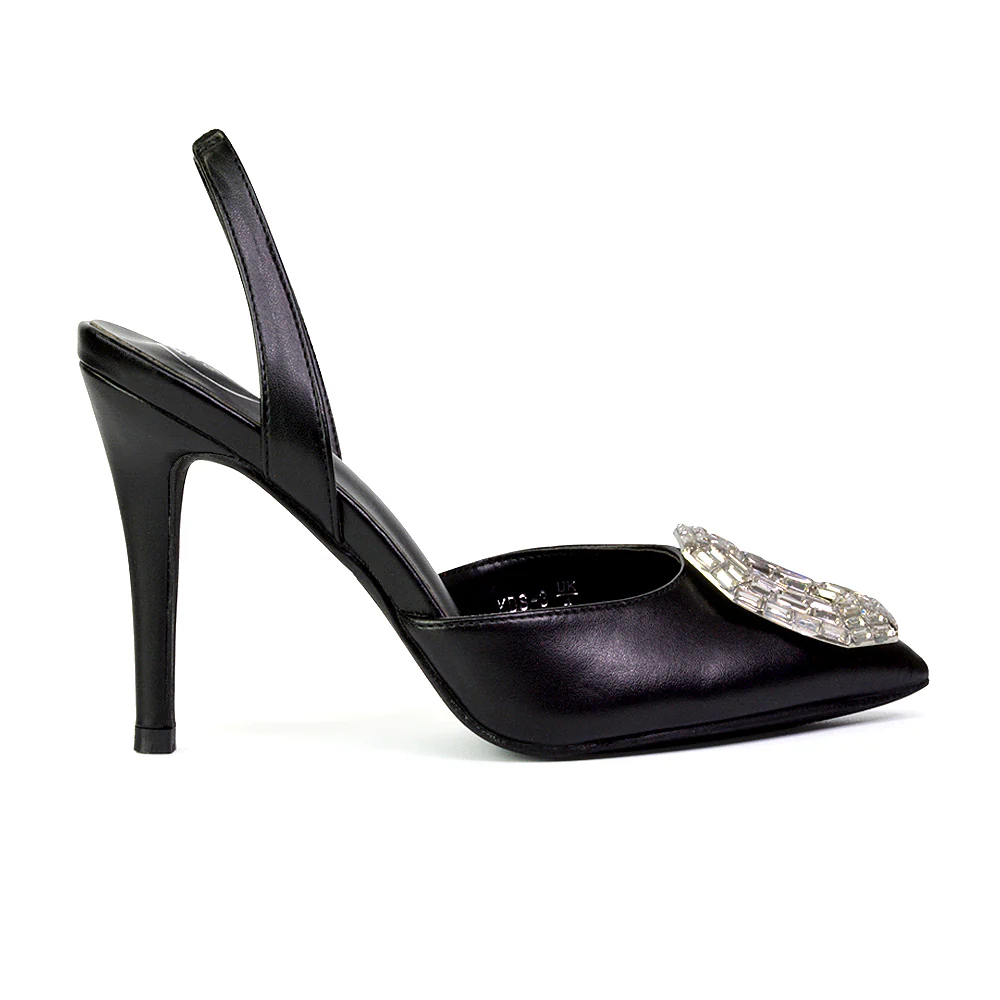 Issy Sling Back Strappy Pointed Toe Stiletto High Heel Court Shoes in Black - Image 89