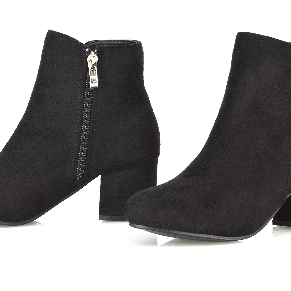 Jade Mid Block Heel Winter Zip Up Heeled Women Ankle Boots in Black Synthetic Leather - Image 11