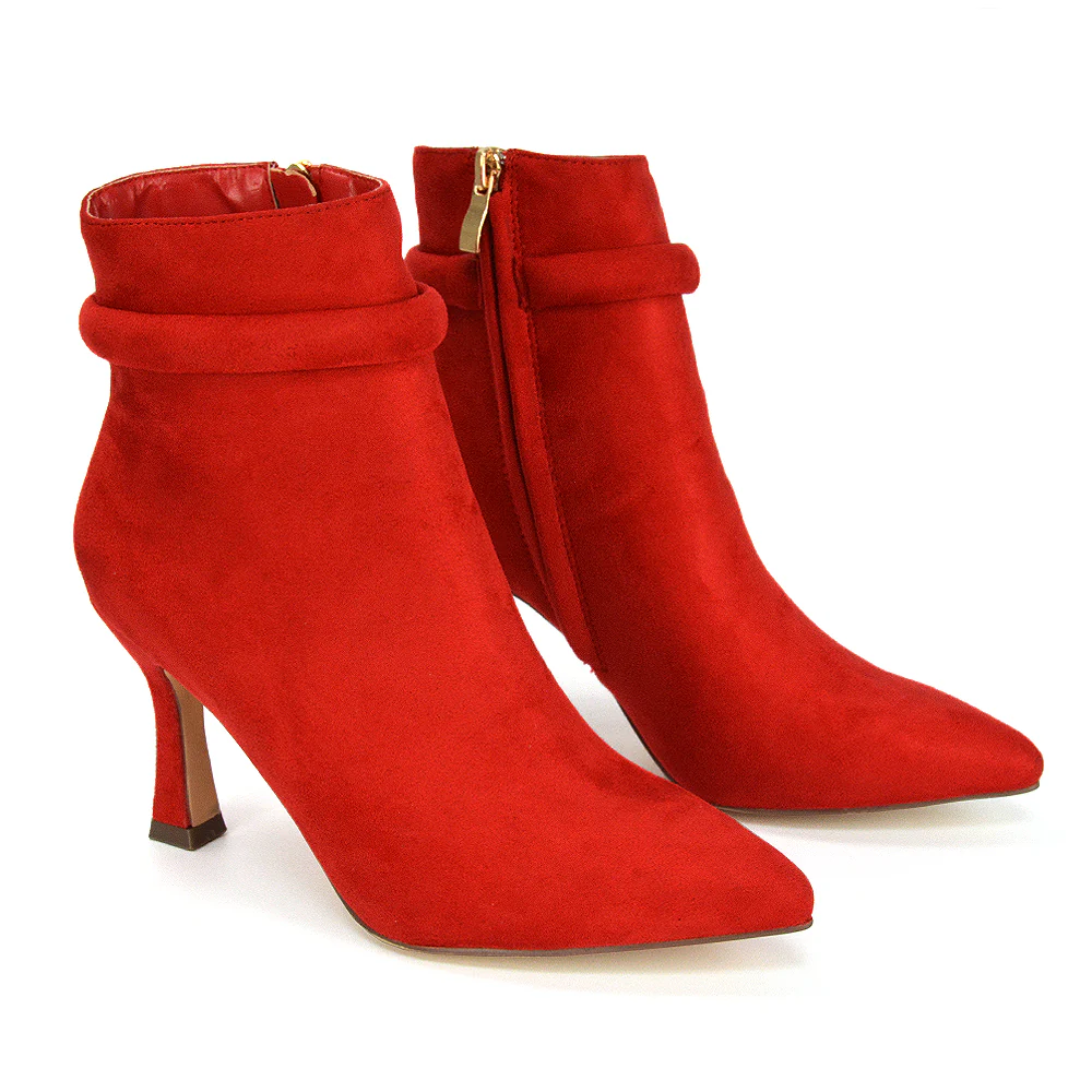 Jaelyn Pointed Toe Ankle Boots Stiletto Heeled Booties In Black Faux Suede - Image 11