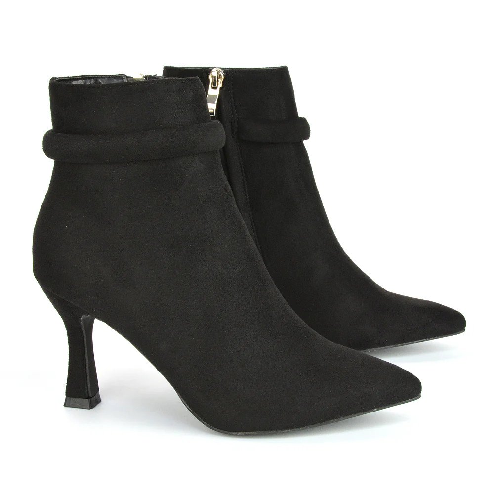 Jaelyn Pointed Toe Ankle Boots Stiletto Heeled Booties In Black Faux Suede - Image 114
