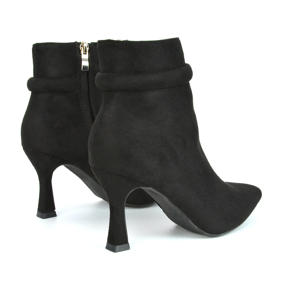 Jaelyn Pointed Toe Ankle Boots Stiletto Heeled Booties In Black Faux Suede - Image 117