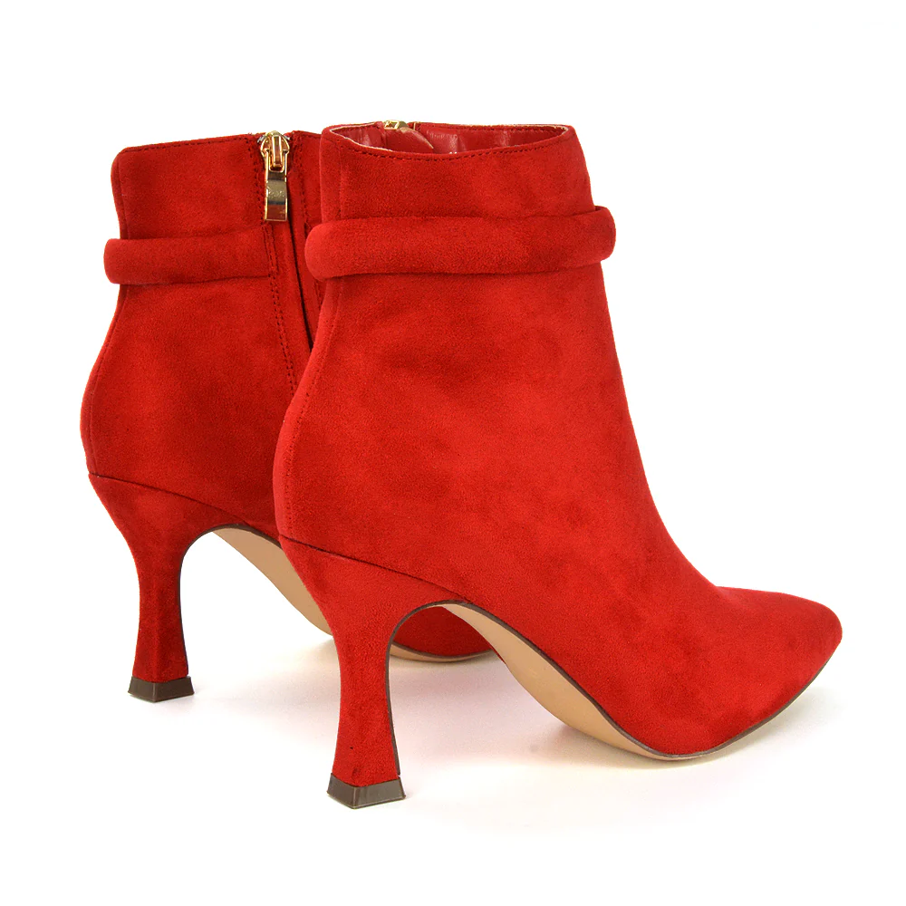Jaelyn Pointed Toe Ankle Boots Stiletto Heeled Booties In Black Faux Suede - Image 12