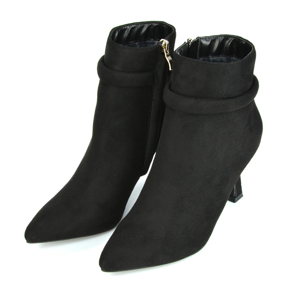 Jaelyn Pointed Toe Ankle Boots Stiletto Heeled Booties In Black Faux Suede - Image 120