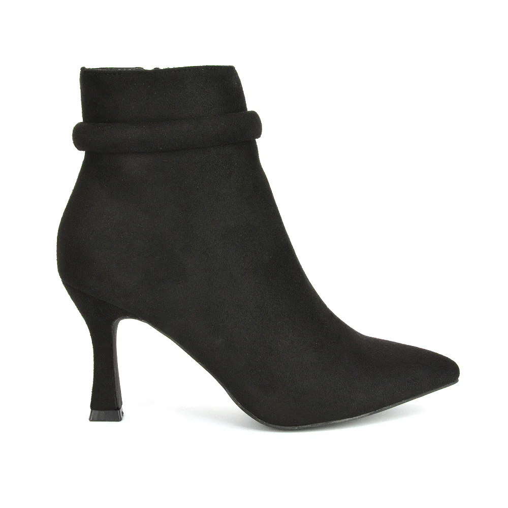 Jaelyn Pointed Toe Ankle Boots Stiletto Heeled Booties In Black Faux Suede - Image 3