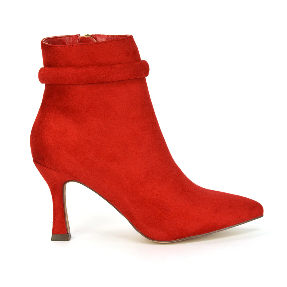 Jaelyn Pointed Toe Ankle Boots Stiletto Heeled Booties In Black Faux Suede - Image 8