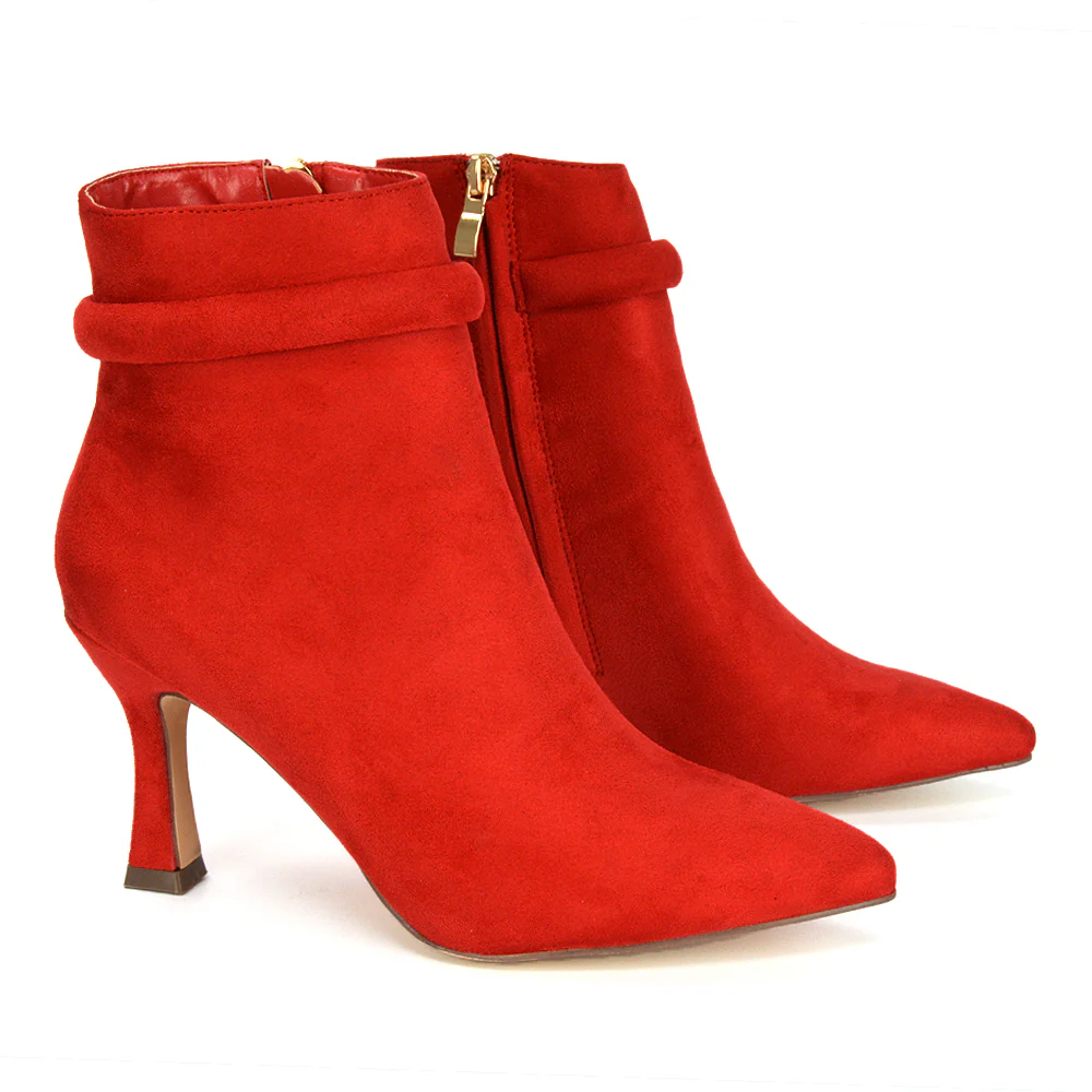 Jaelyn Pointed Toe Ankle Boots Stiletto Heeled Booties In Black Faux Suede - Image 9