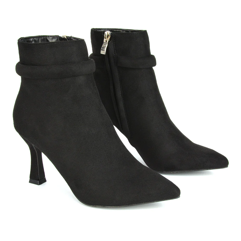 Jaelyn Pointed Toe Ankle Boots Stiletto Heeled Booties In Black Faux Suede - Image 96