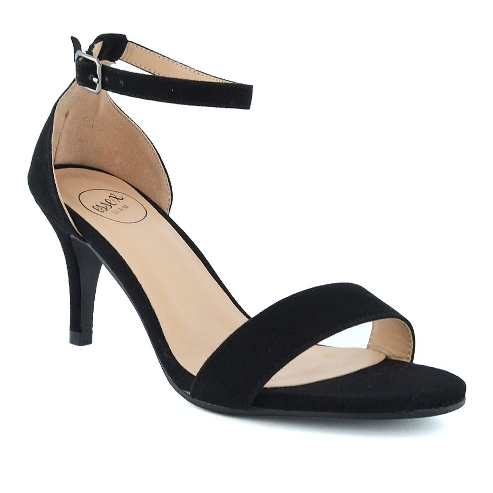 Jamie-Lee Dainty Buckle Ankle Strap mid Stiletto High Heel Sandals in Black