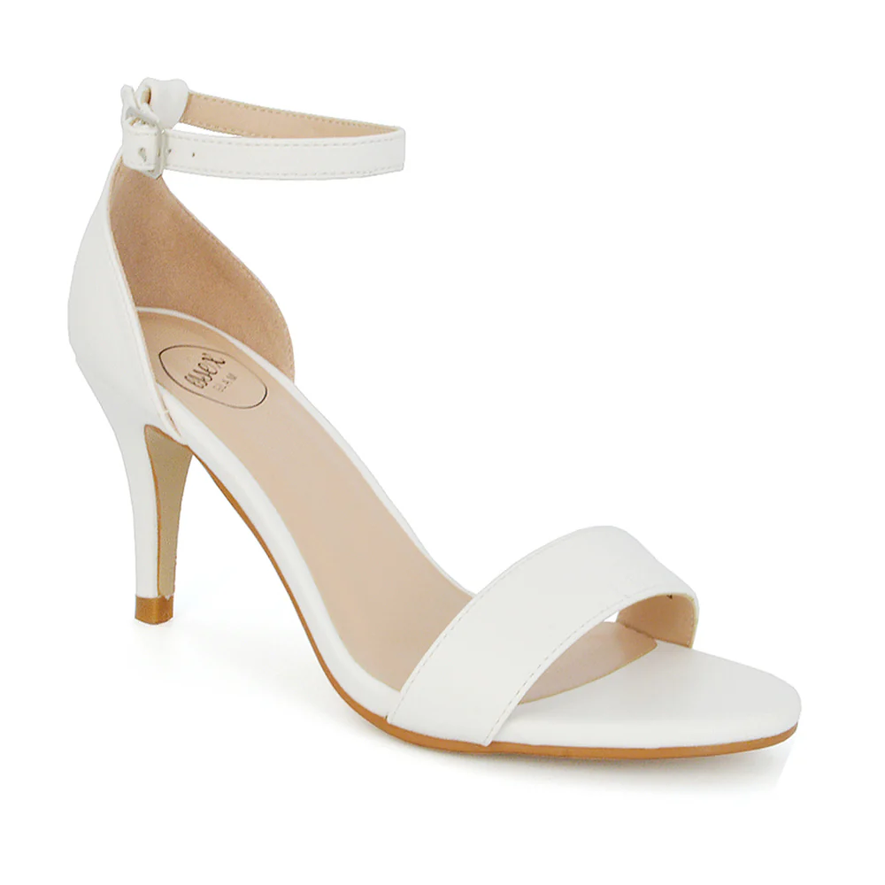 Jamie-Lee Dainty Buckle Ankle Strap mid Stiletto High Heel Sandals in Ivory Satin - Image 28
