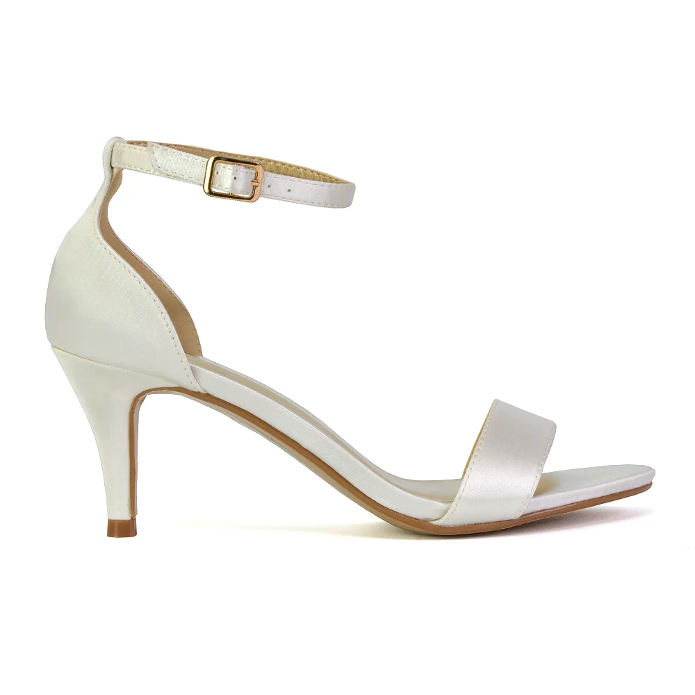Jamie-Lee Dainty Buckle Ankle Strap mid Stiletto High Heel Sandals in Ivory Satin - Image 35