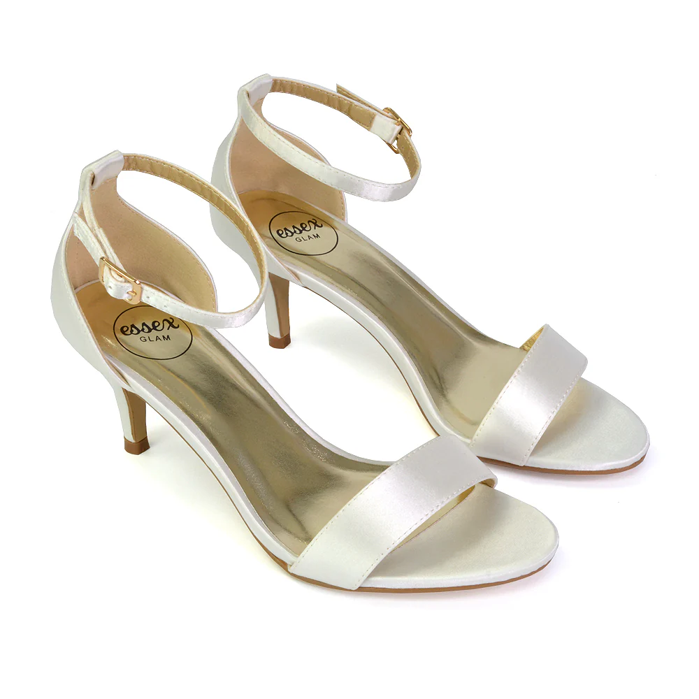 Jamie-Lee Dainty Buckle Ankle Strap mid Stiletto High Heel Sandals in Ivory Satin - Image 50