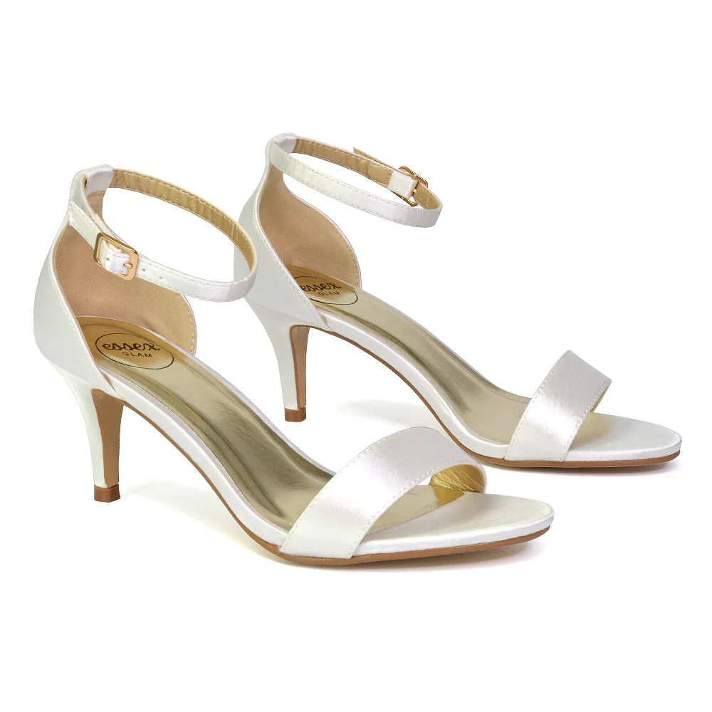 Jamie-Lee Dainty Buckle Ankle Strap mid Stiletto High Heel Sandals in Ivory Satin - Image 57