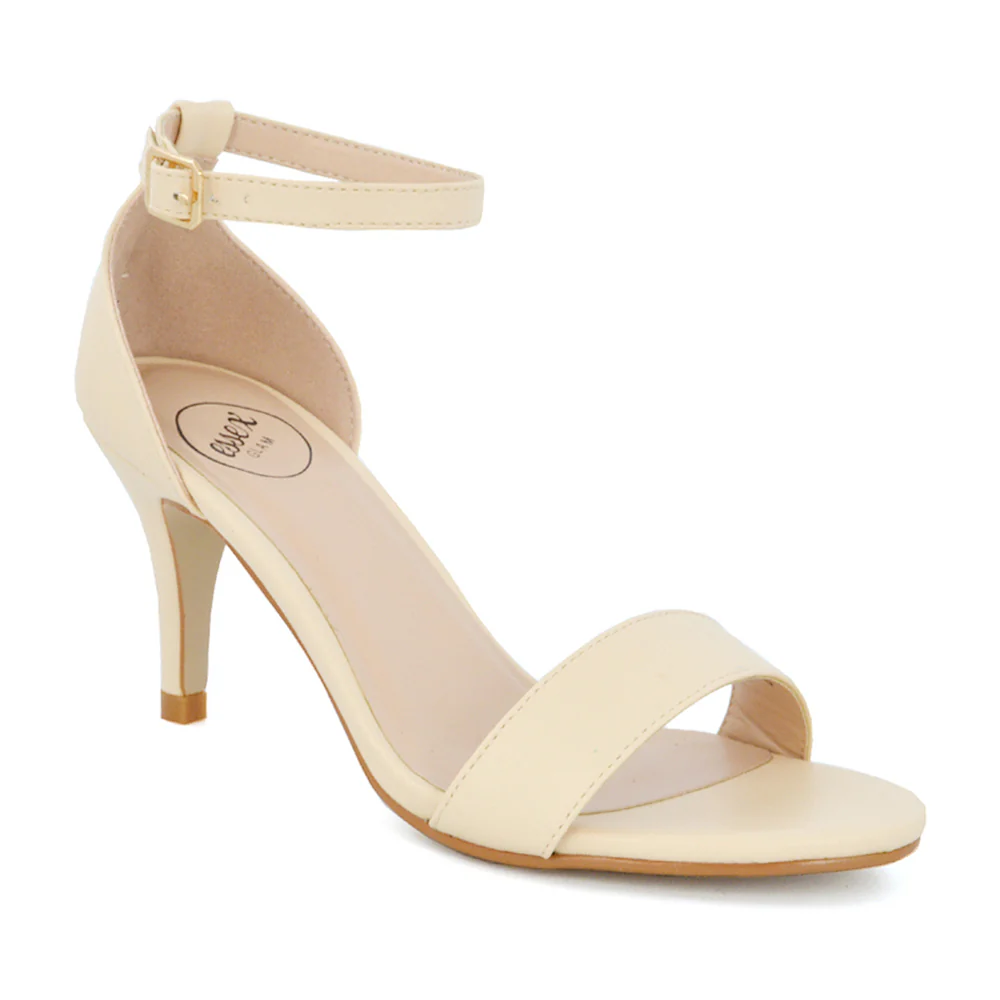 Jamie-Lee Dainty Buckle Ankle Strap mid Stiletto High Heel Sandals in Ivory Satin - Image 76