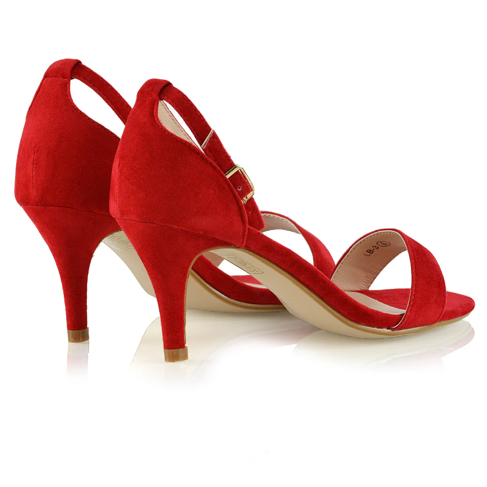 Jamie-Lee Dainty Buckle Ankle Strap mid Stiletto High Heel Sandals in Red - Image 4