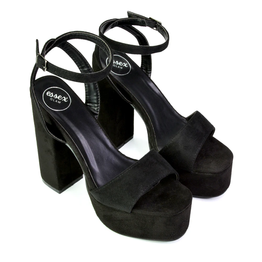 Jayce Strappy Chunky Block High Heel Shoes Platform in Black - Image 121