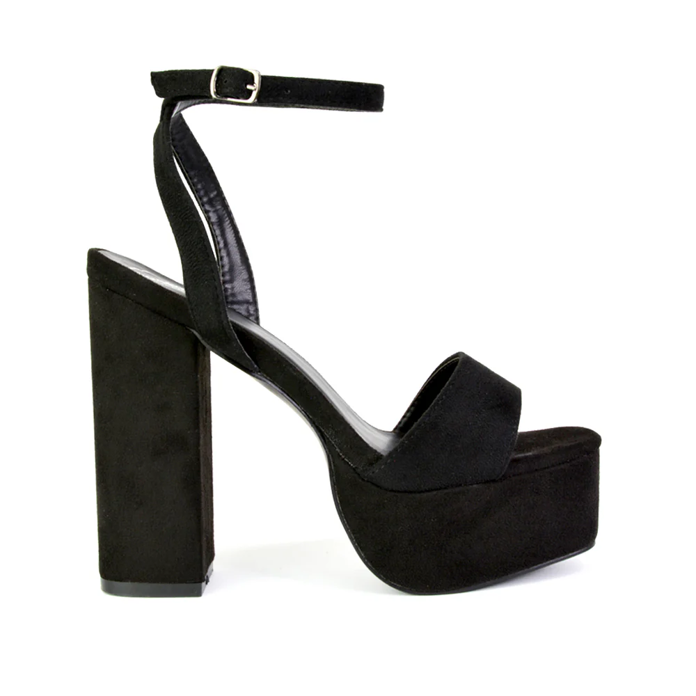 Jayce Strappy Chunky Block High Heel Shoes Platform in Black - Image 123