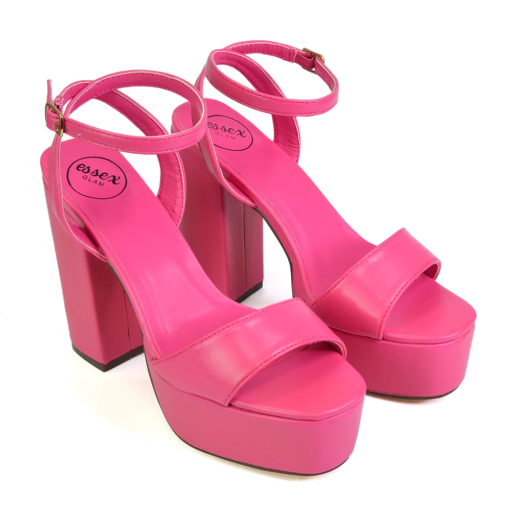 Jayce Strappy Chunky Block High Heel Shoes Platform in Black - Image 66