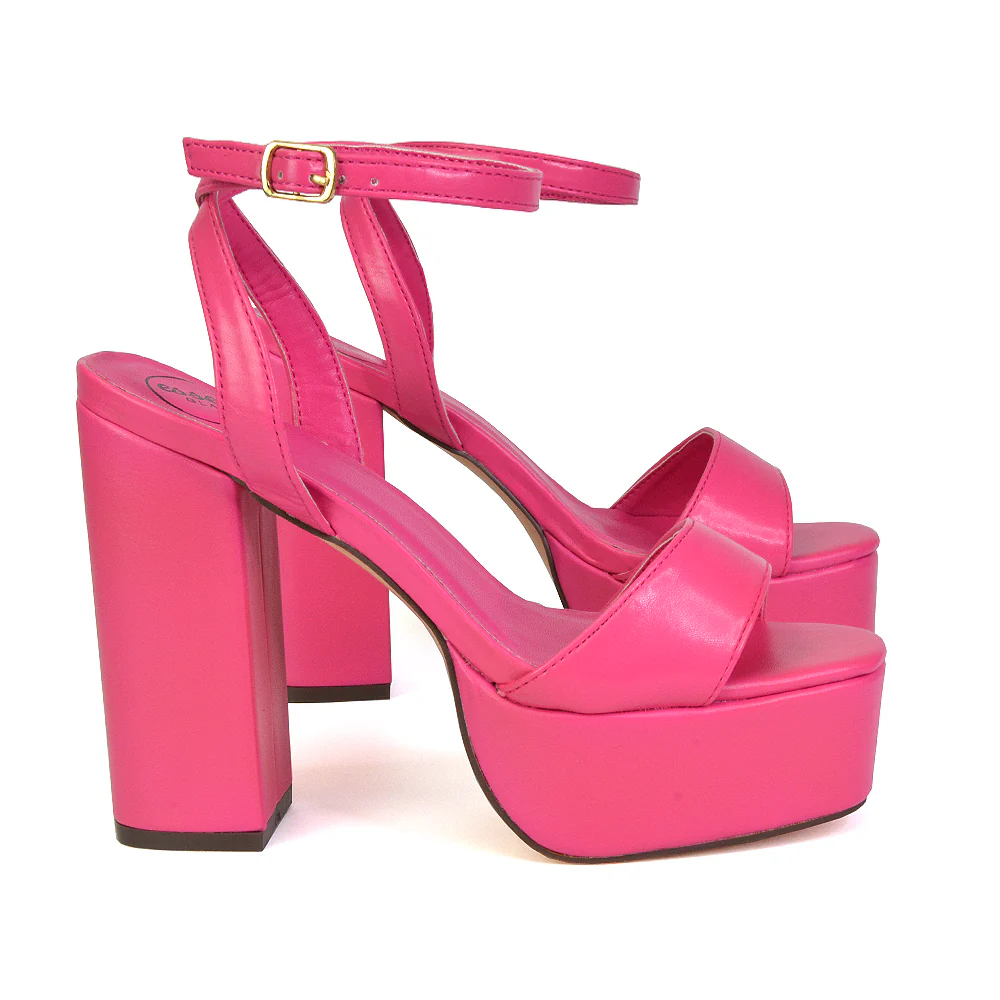 Jayce Strappy Chunky Block High Heel Shoes Platform in Black - Image 85