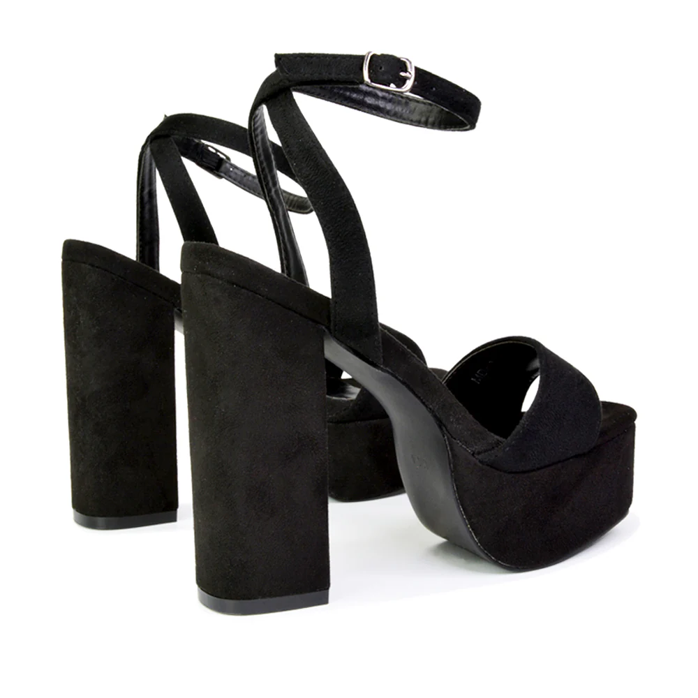 Jayce Strappy Chunky Block High Heel Shoes Platform in Black - Image 97