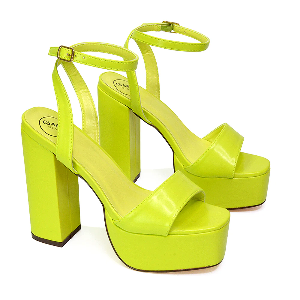 Jayce Strappy Chunky Block High Heel Shoes Platform in Green - Image 4