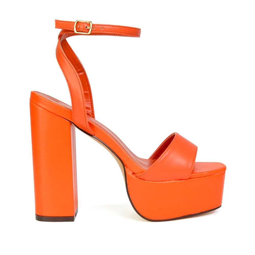Jayce Strappy Chunky Block High Heel Shoes Platform in Orange - Image 3