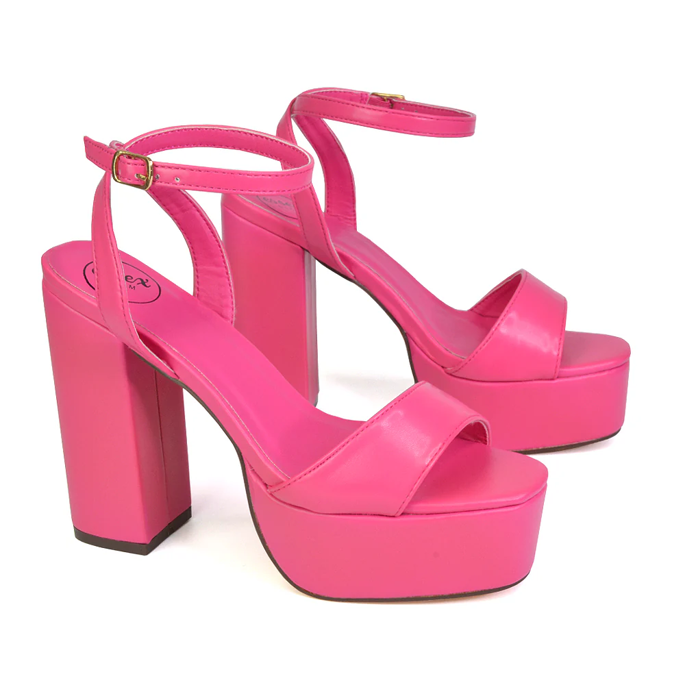 Jayce Strappy Chunky Block High Heel Shoes Platform in Orange - Image 74