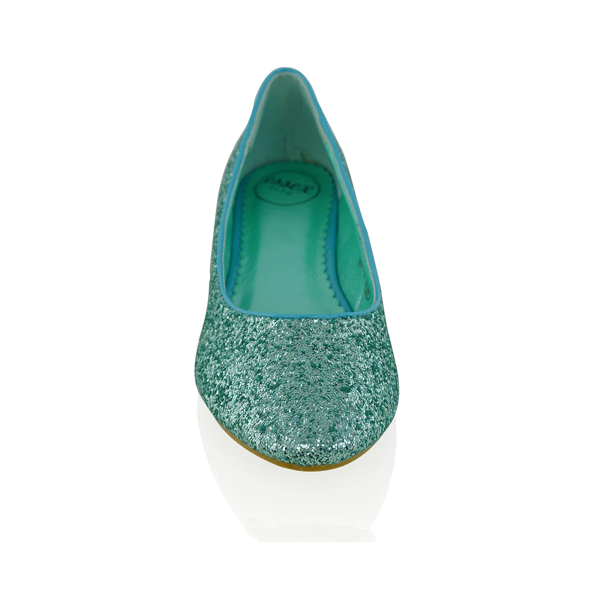 JAZ SLIP ON FLAT LOW BLOCK HEEL SPARKLY BALLERINA PUMP SHOES IN TURQUOISE GLITTER - Image 19