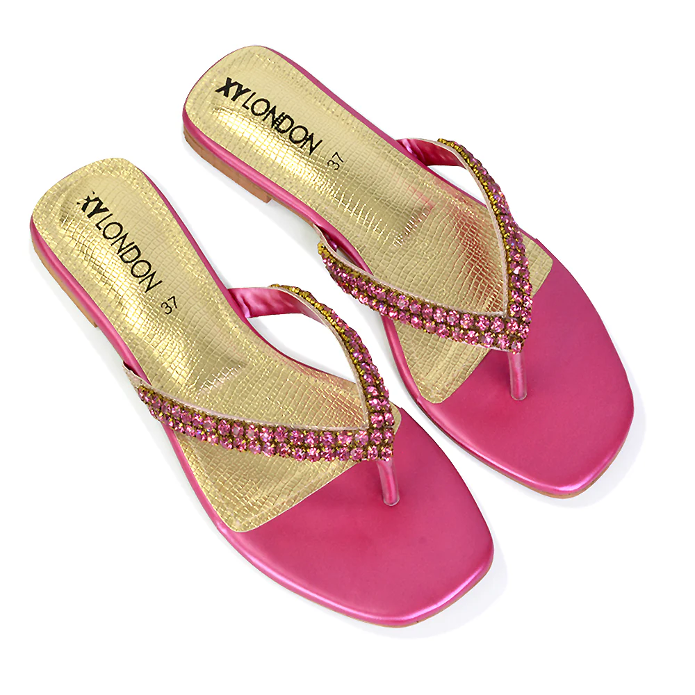 Jazlyn Flat Diamante Flip Flop Sandals Thong Summer Shoes in Navy - Image 60