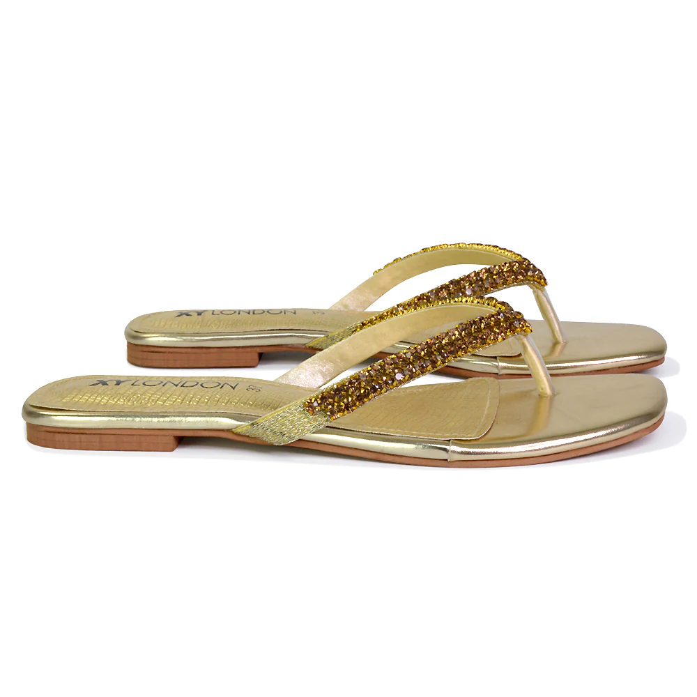 Jazlyn Flat Diamante Flip Flop Sandals Thong Summer Shoes in Navy - Image 96