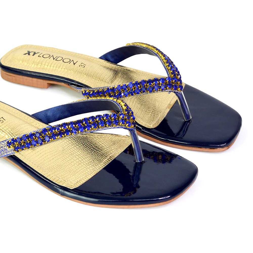 Jazlyn Flat Diamante Flip Flop Sandals Thong Summer Shoes in Silver - Image 10