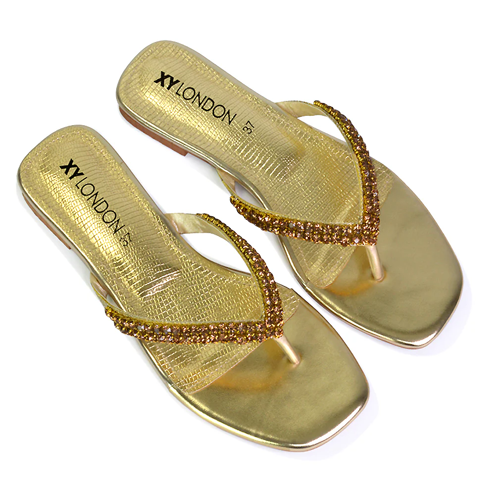 Jazlyn Flat Diamante Flip Flop Sandals Thong Summer Shoes in Silver - Image 100