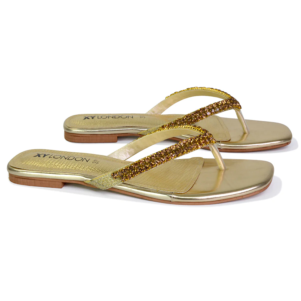 Jazlyn Flat Diamante Flip Flop Sandals Thong Summer Shoes in Silver - Image 114