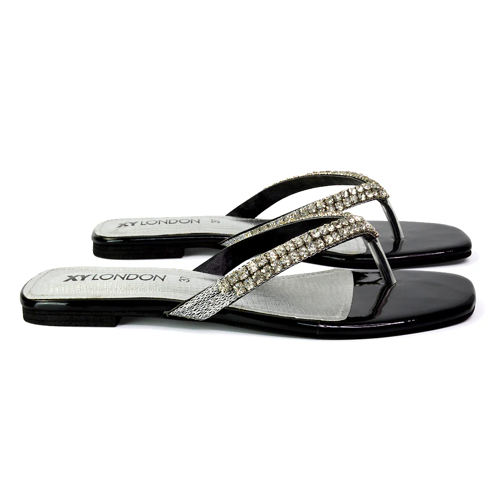 Jazlyn Flat Diamante Flip Flop Sandals Thong Summer Shoes in Silver - Image 126