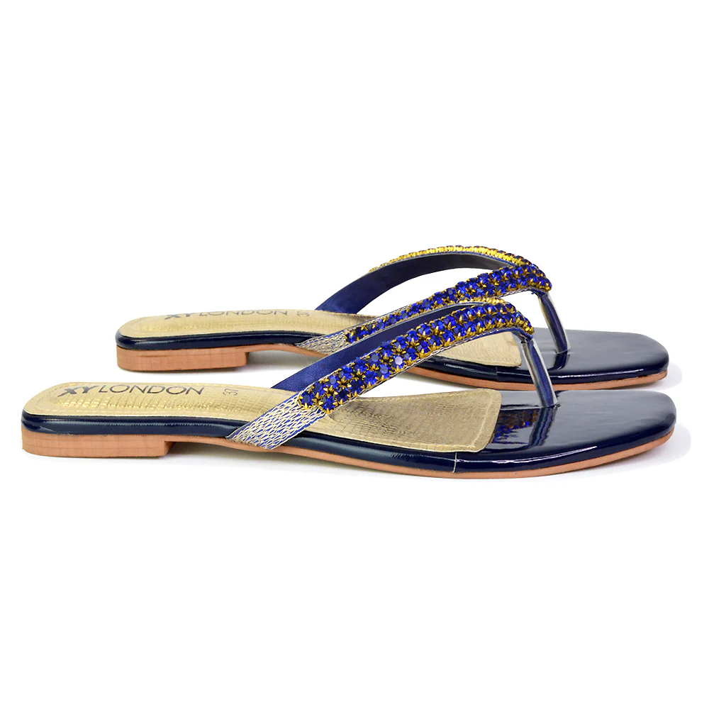 Jazlyn Flat Diamante Flip Flop Sandals Thong Summer Shoes in Silver - Image 6