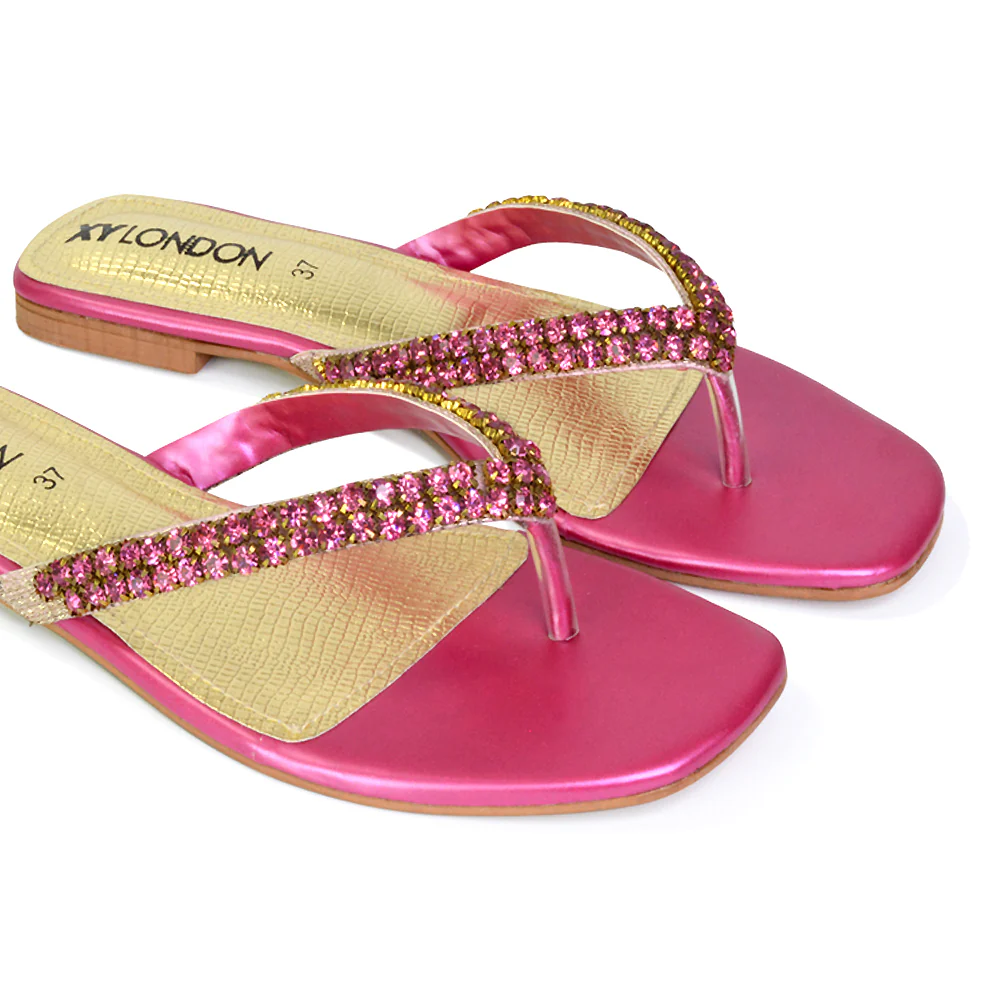 Jazlyn Flat Diamante Flip Flop Sandals Thong Summer Shoes in Silver - Image 62