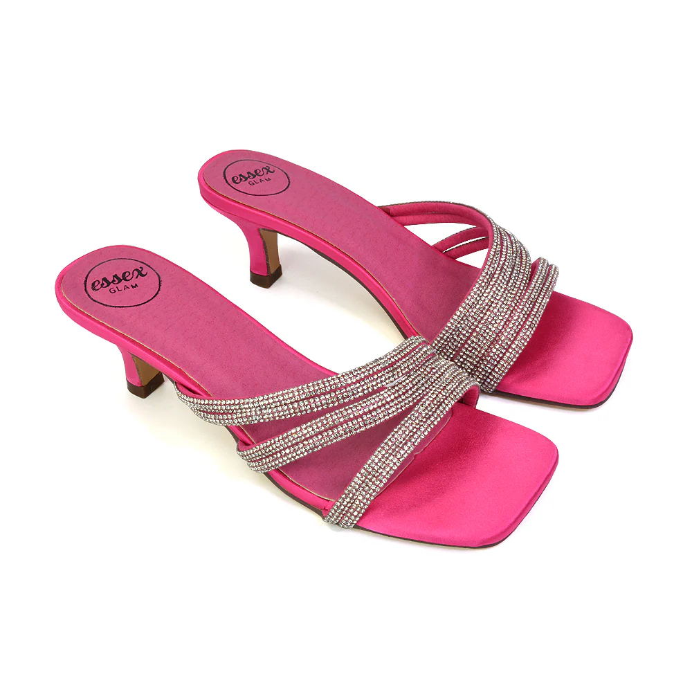 Jennie Square Toe Diamante Sparkly Gem Crystal Sandal Heeled Mules in Fuchsia - Image 20