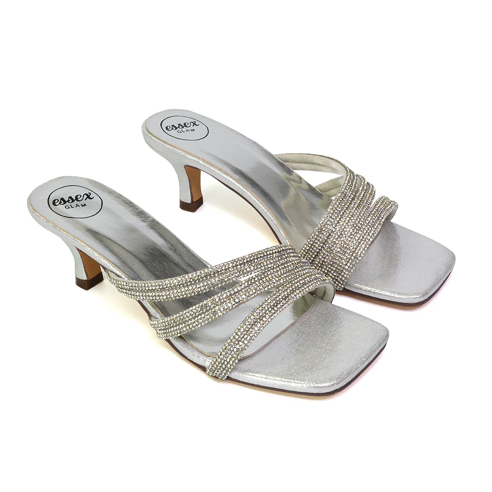 Jennie Square Toe Diamante Sparkly Gem Crystal Sandal Heeled Mules in Fuchsia - Image 54