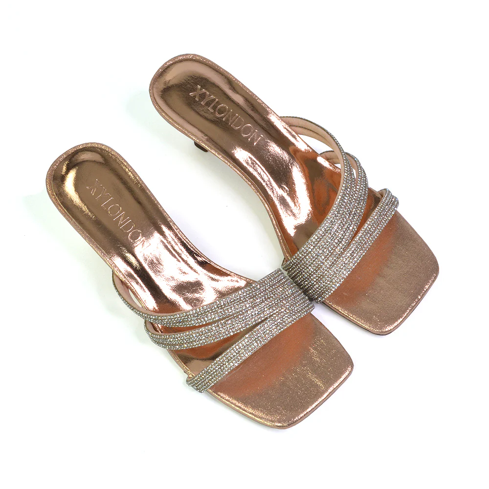 Jennie Square Toe Diamante Sparkly Gem Crystal Sandal Heeled Mules in Fuchsia - Image 89