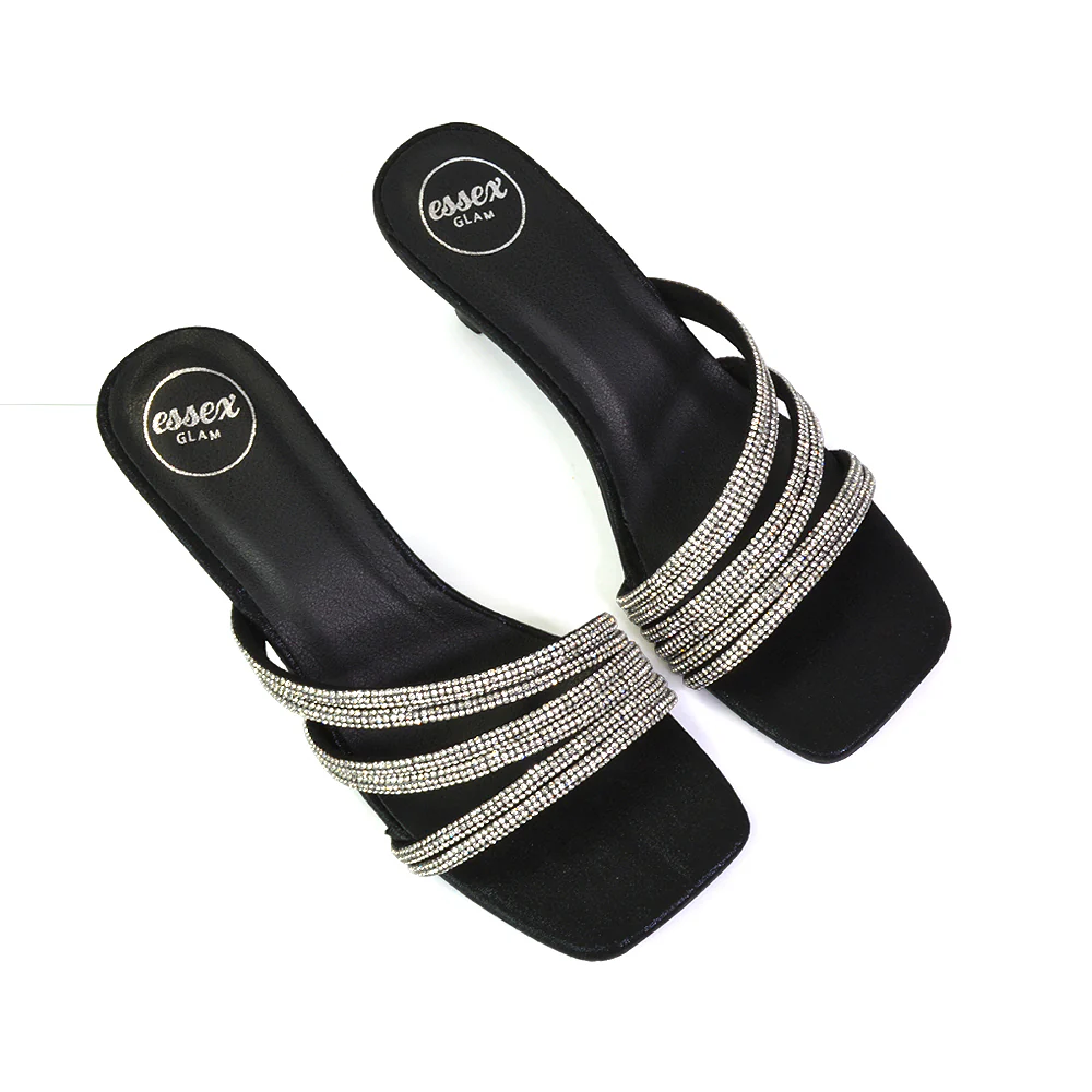 Jennie Square Toe Diamante Sparkly Gem Crystal Sandal Heeled Mules in Silver - Image 99